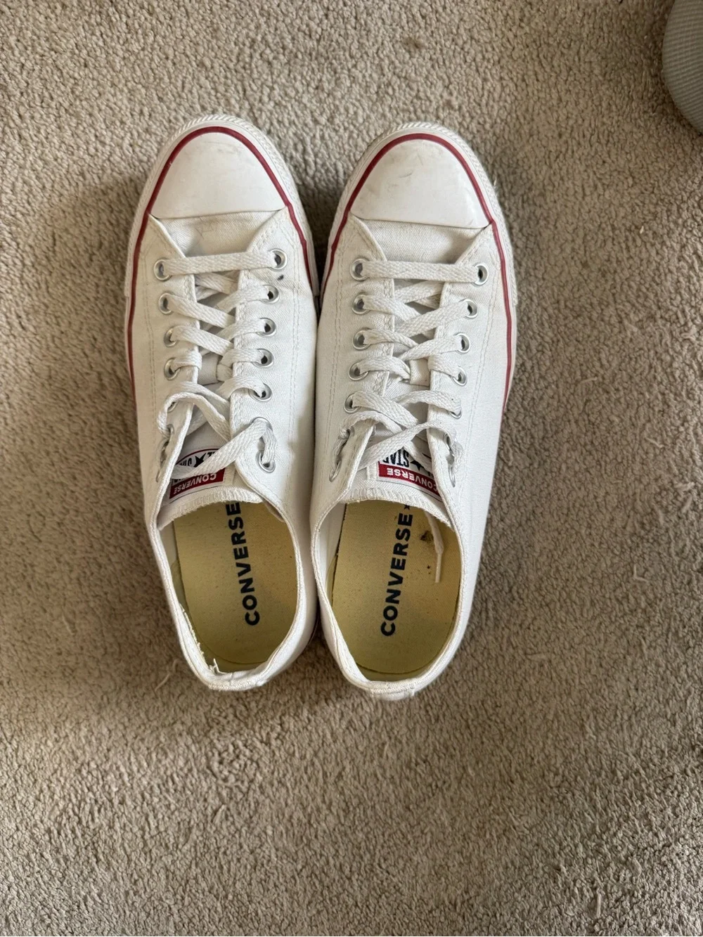 Converse Low Top Sneakers in White with Red Trim